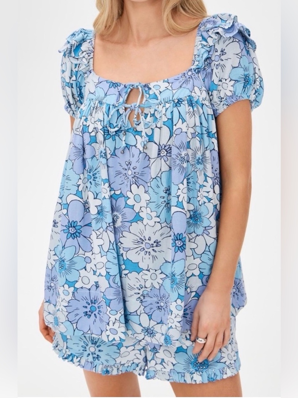 Free People Light Blue Floral Maggy Mae Set, S
